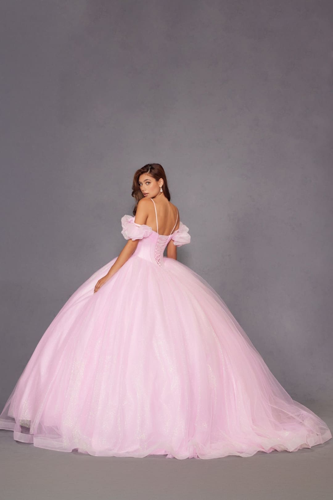 Glitter Tulle Off Shoulder Ball Gown by Juliet JT1487H - Quinceanera Dresses