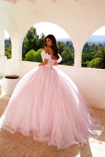 Glitter Tulle Off Shoulder Ball Gown by Juliet JT1487H - Quinceanera Dresses