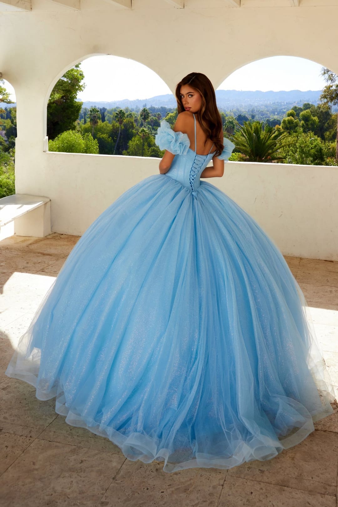 Glitter Tulle Off Shoulder Ball Gown by Juliet JT1487H - Quinceanera Dresses