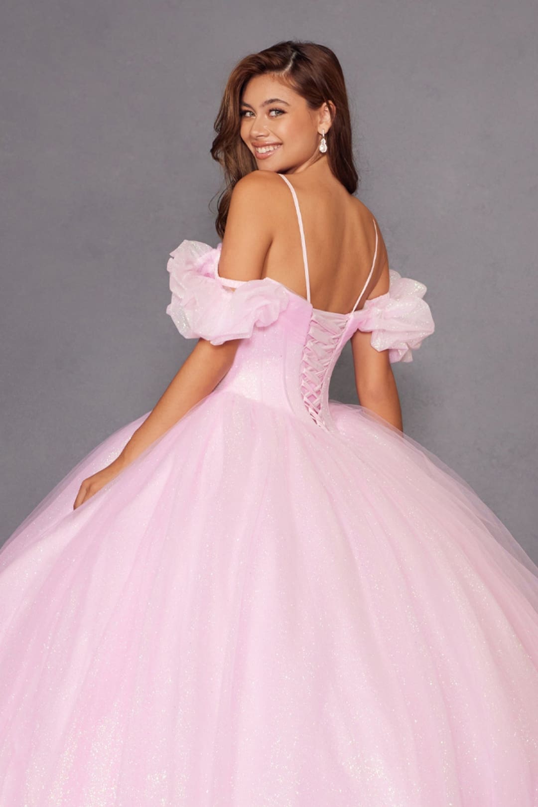Glitter Tulle Off Shoulder Ball Gown by Juliet JT1487H - Quinceanera Dresses