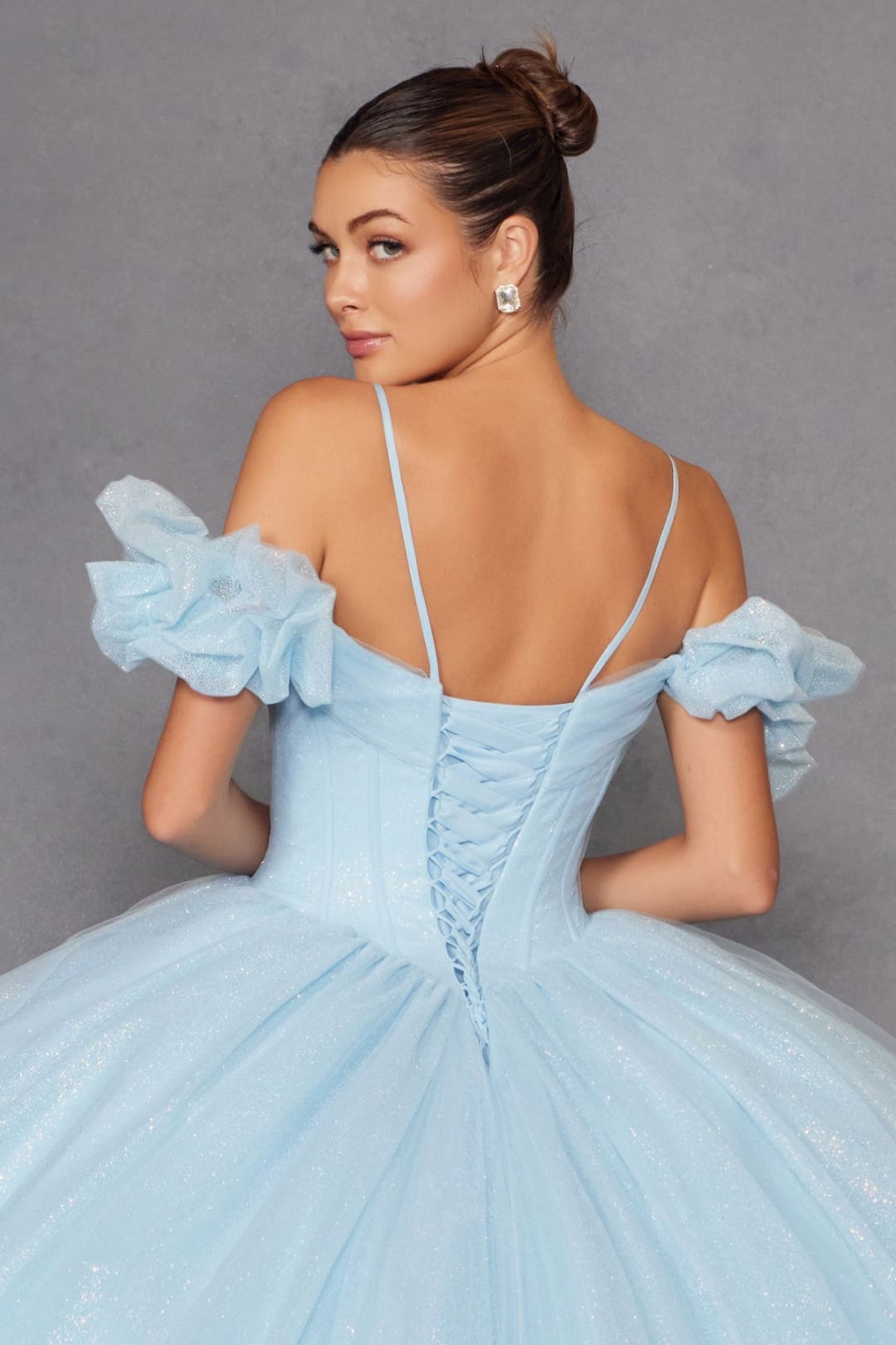 Glitter Tulle Off Shoulder Ball Gown by Juliet JT1487H - Quinceanera Dresses