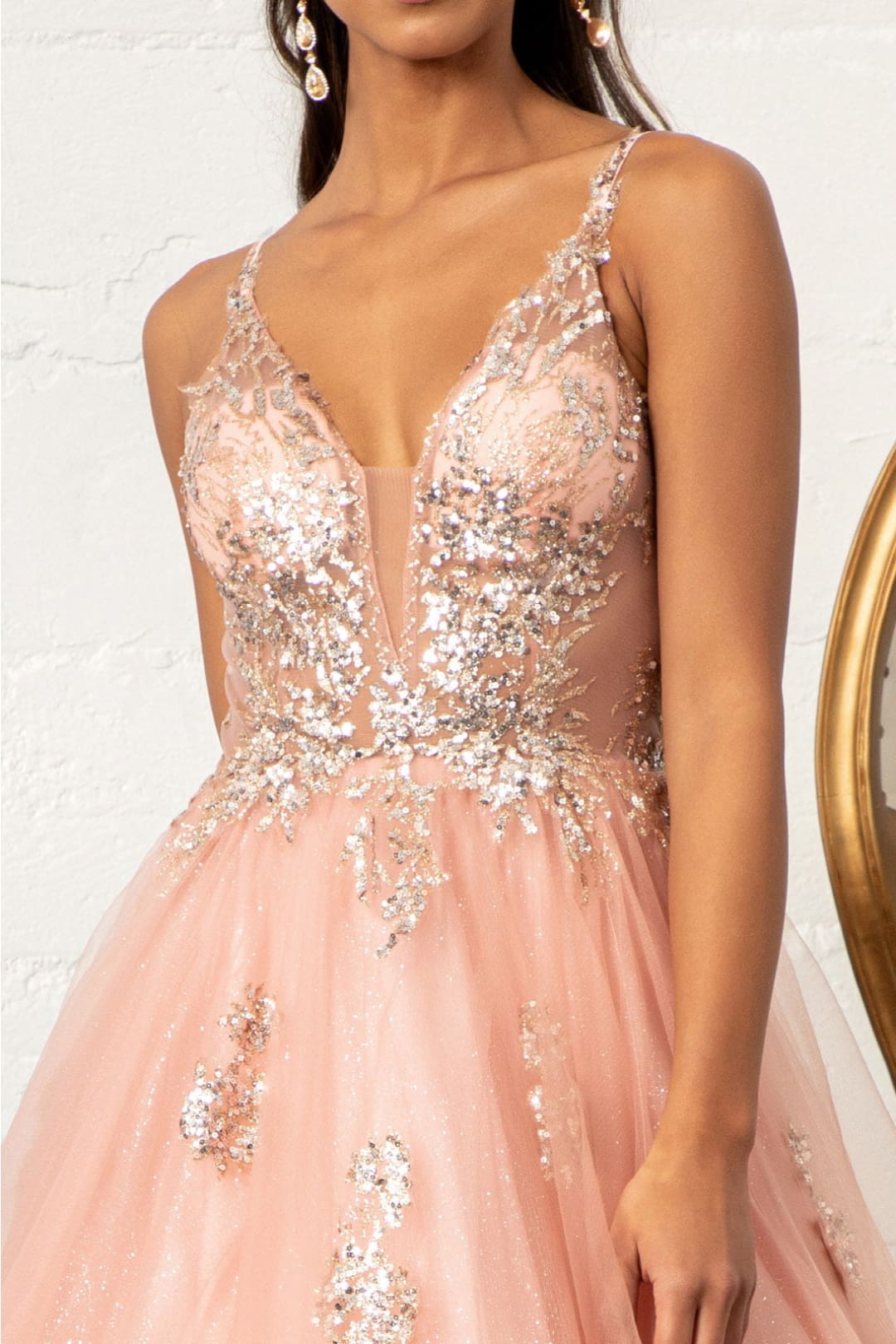 Glitter V-Neck Ball Gown by Elizabeth K GL3021 - Quinceanera Dresses