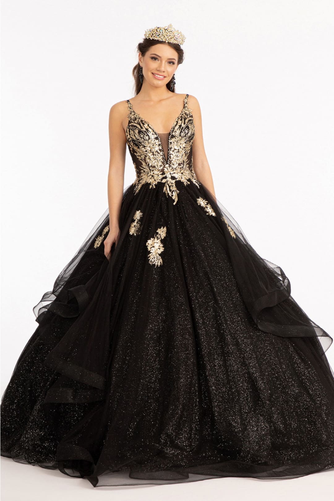 black quinceanera dresses with gold Sequin Ball Gowns Strapless Black Gold Quinceanera Dresses for Sweet 16 Black Gold / US14