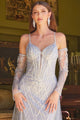 Glitter V-Neck Overskirt Gown by GLS Gloria GL3616 - Long Formal Dresses