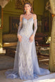 Glitter V-Neck Overskirt Gown by GLS Gloria GL3616 - XS / Smoky Blue - Long Formal Dresses