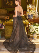 Black & Nude Prom Dress V-Neck Long Evening Gown by GLS Gloria GL3622