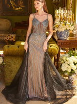 Black & Nude Prom Dress V-Neck Long Evening Gown by GLS Gloria GL3622