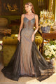 Glitter V-Neck Overskirt Gown by GLS Gloria GL3622 - XS / Black/Nude - Long Formal Dresses