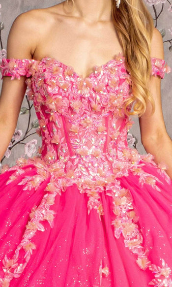 GLS By Gloria Fuchsia Glitter Tulle with Mesh Ball Gown Ball Gowns