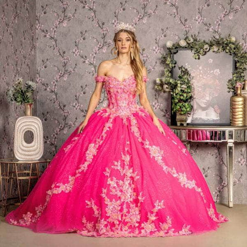 Off Shoulder Quinceañera Ball Gown Glitter Tulle Floral Sweetheart Dress by GLS Gloria GL3469