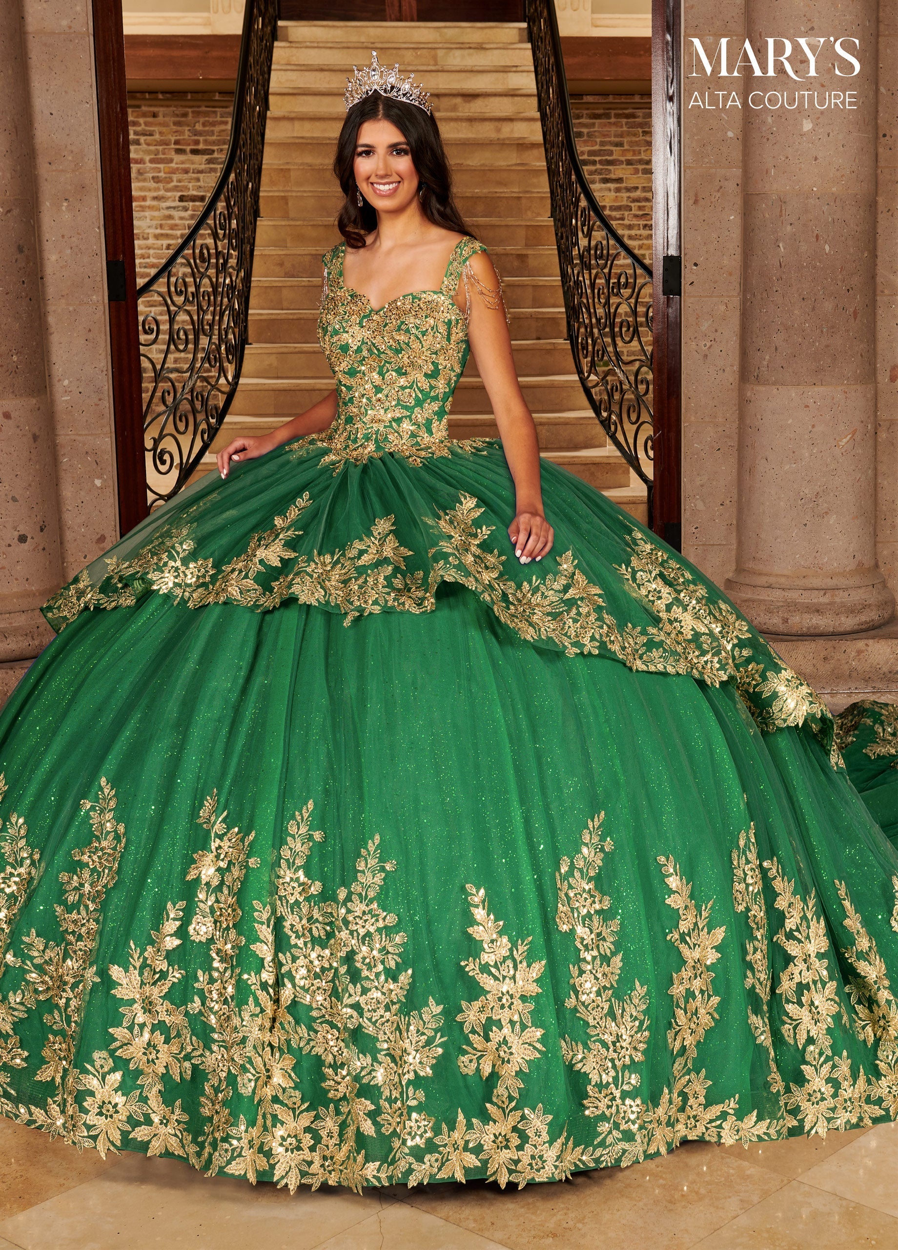 Alta Couture MQ3079 Gold Applique Quinceanera Dress