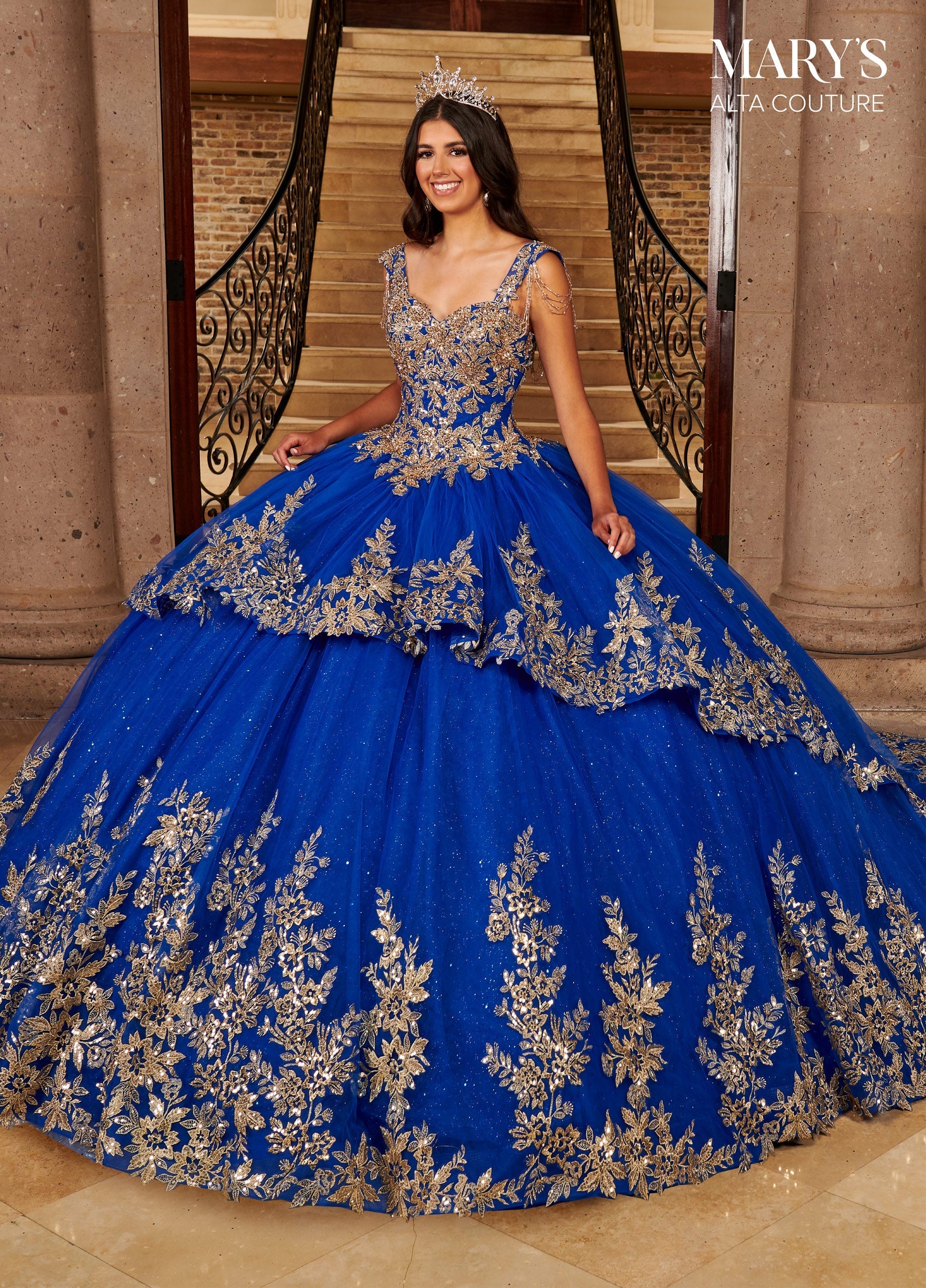 Alta Couture MQ3079 Gold Applique Quinceanera Dress