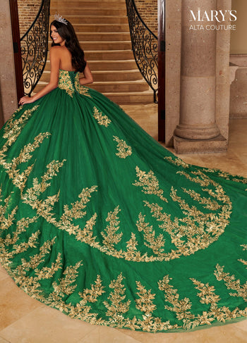 Alta Couture MQ3079 Gold Applique Quinceanera Dress