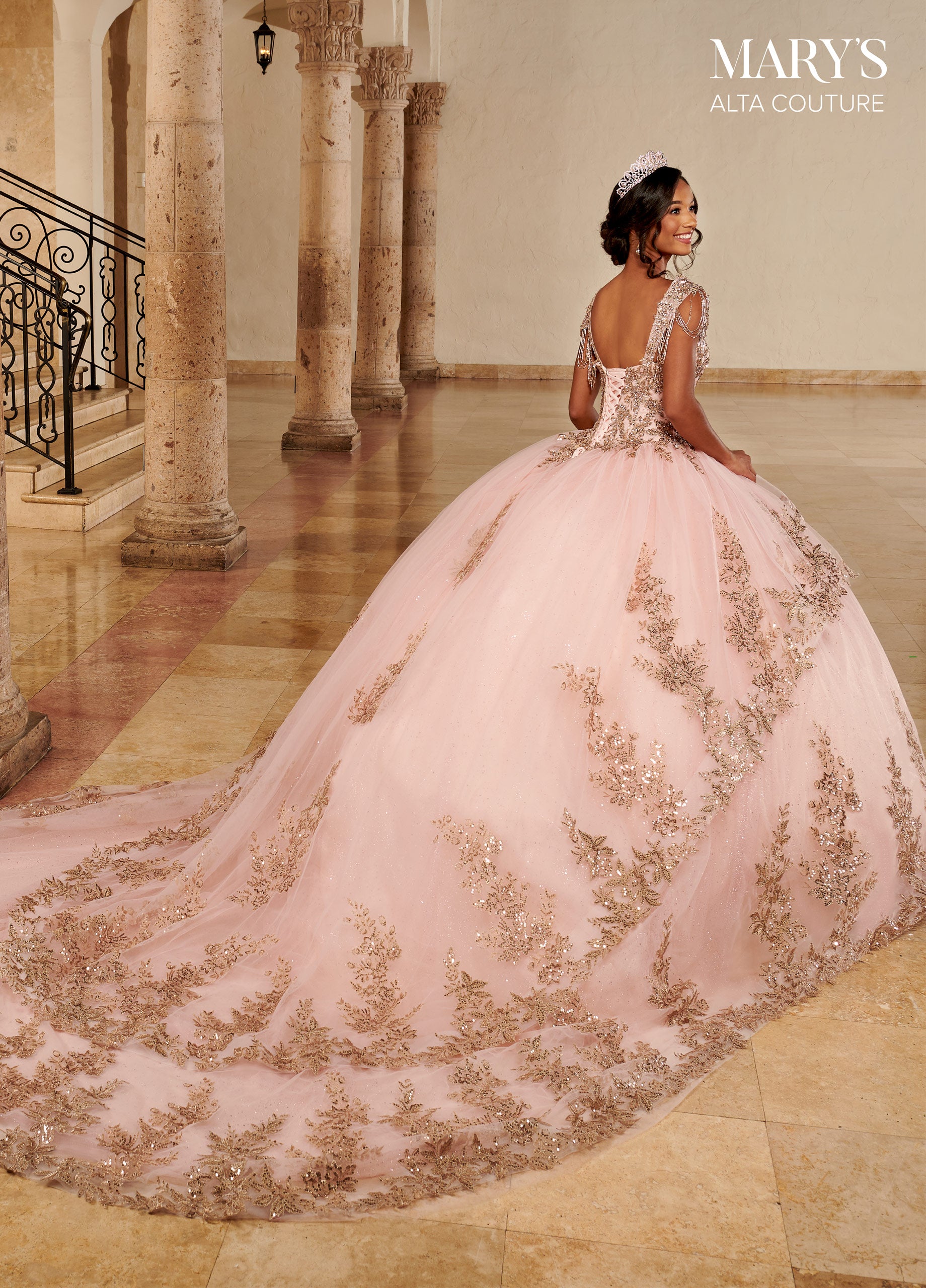 Alta Couture MQ3079 Gold Applique Quinceanera Dress