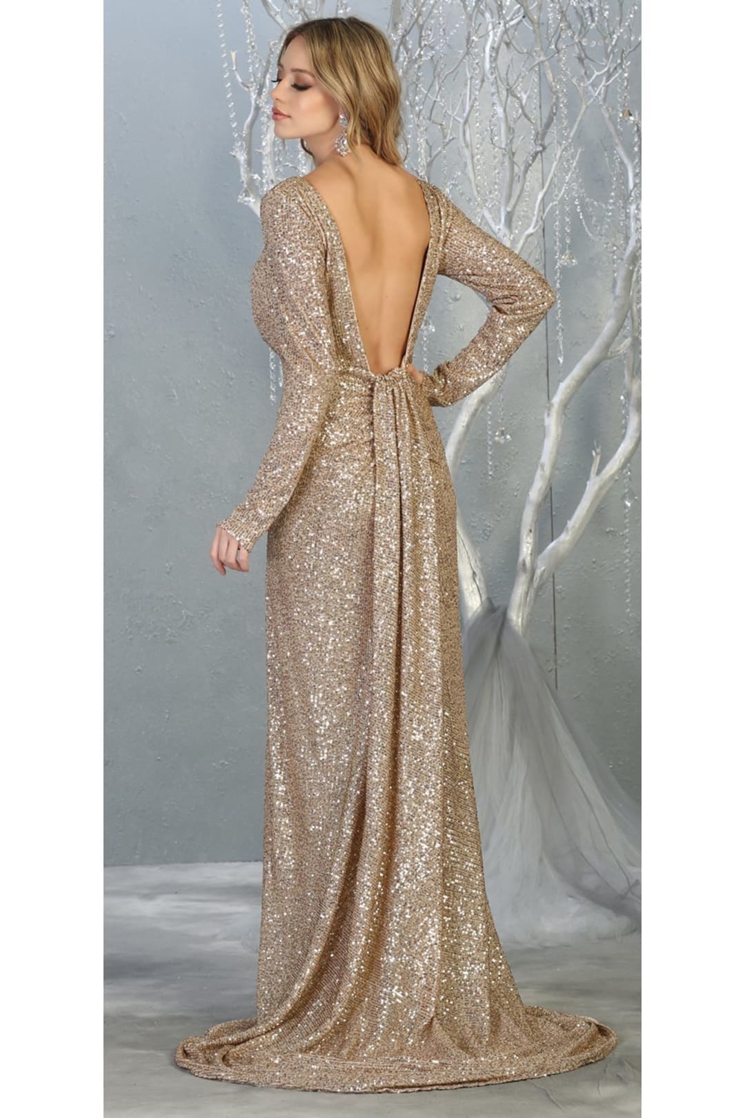 Gold Christmas & Holiday Dress By Royal Queen RQ7795 - Gold / 4