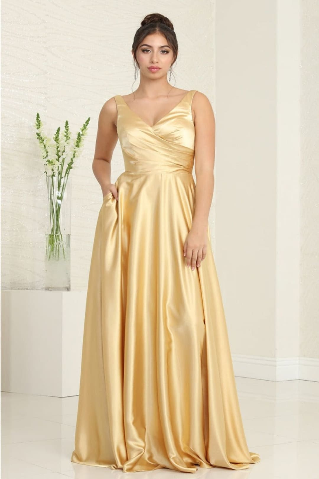 Gold Christmas & Holiday Dress in Satin By May Queen MQ1994 - Gold / 4