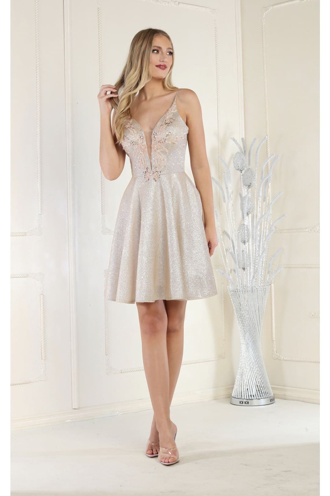 Gold Christmas & Holiday Dress in Shimmer By May Queen MQ1959 - Gold / 2