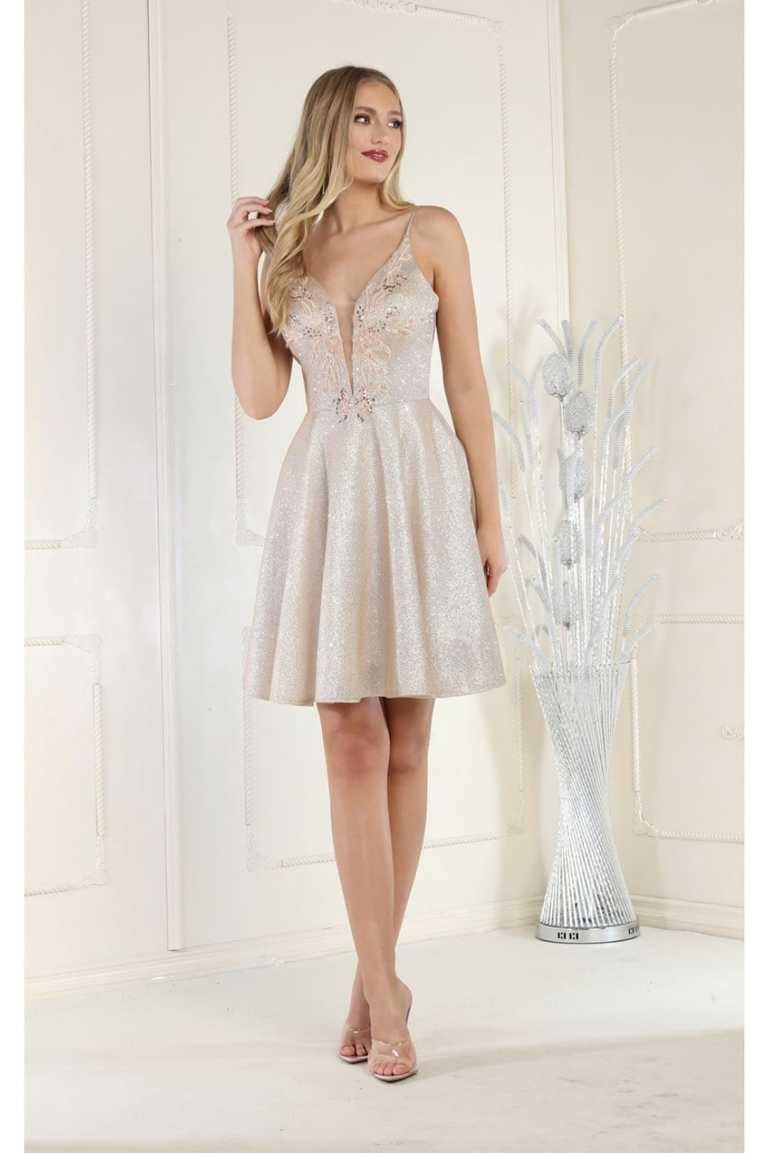 May Queen V-Neck Short A-Line Cocktail Dress MQ1959