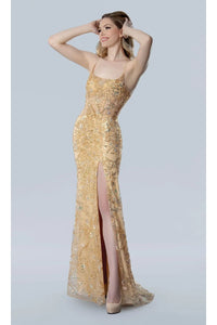 Gold Prom Dress Glitter Formal Evening Gown Stella Couture 25132 - Gold / Dresses