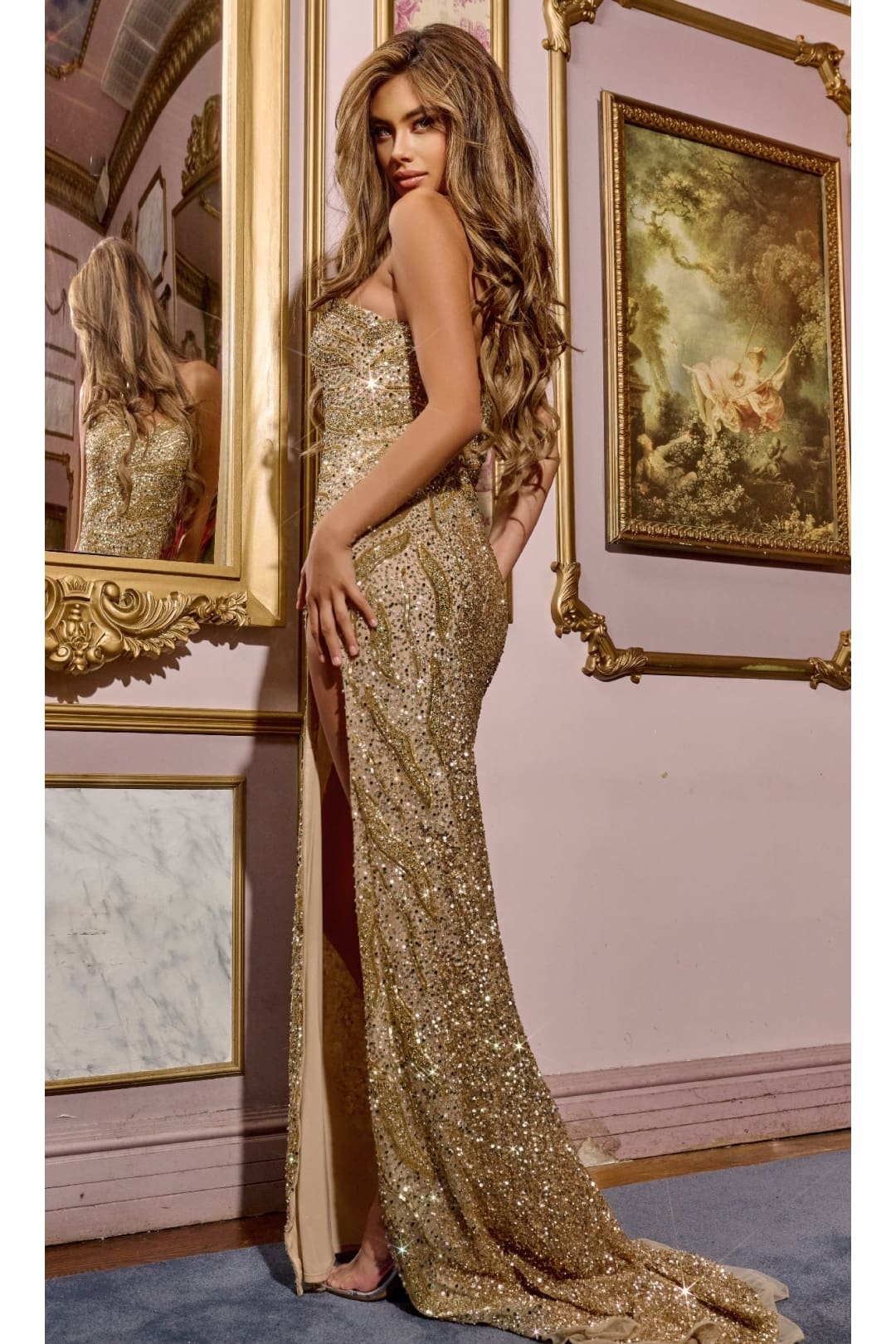 Gold Sequin Long Prom Dress: Jovani D5703 - Apparel & Accessories > Clothing > Dresses