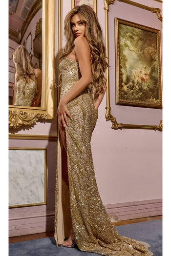 Gold Sequin Long Prom Dress: Jovani D5703 - Apparel & Accessories > Clothing > Dresses