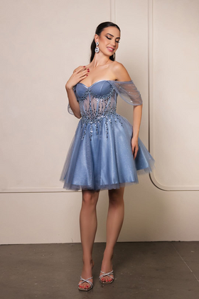 Graduation Dress Off Shoulder Sleeveless A-Line By May Queen MQ2147