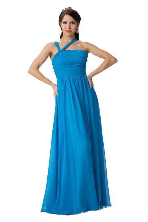 Gray Long One Shoulder Chiffon Dress by Poly USA 6678-Long Formal Dresses-ABC Fashion