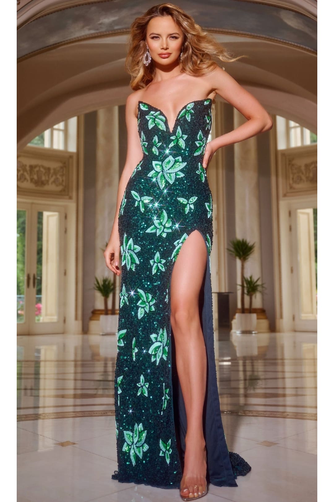Green Sequin Long Prom Dress: Jovani 44726 - Green / Prom