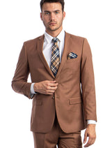 Groomsmen - Men's Basic 2 Button Slim Fit Wedding Suit in Cognac