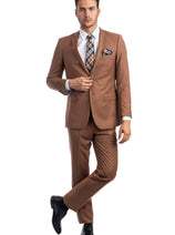 Groomsmen - Men's Basic 2 Button Slim Fit Wedding Suit in Cognac