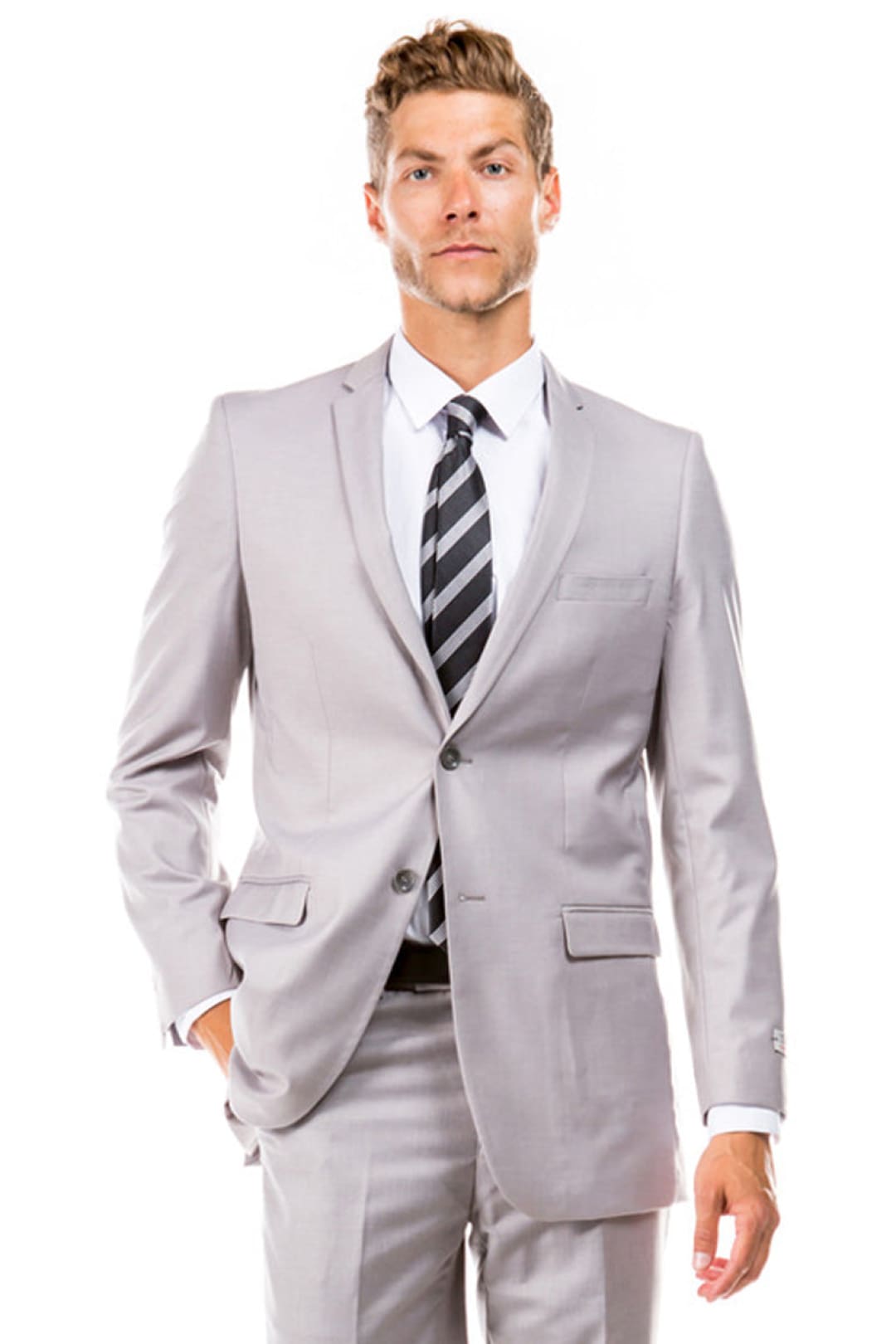 Groomsmen - Men’s Basic 2 Button Slim Fit Wedding Suit in Light Grey - Light Grey / 34 Short - Suit