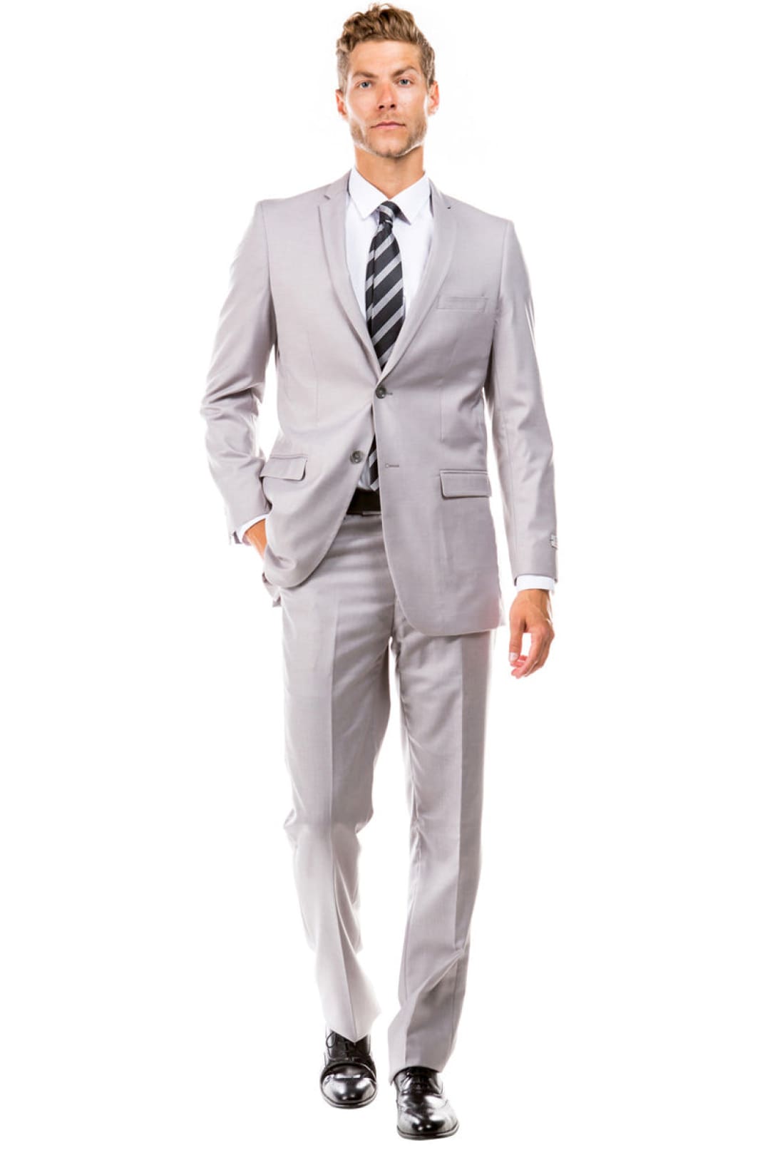 Groomsmen - Men’s Basic 2 Button Slim Fit Wedding Suit in Light Grey - Light Grey / 36 Short - Suit