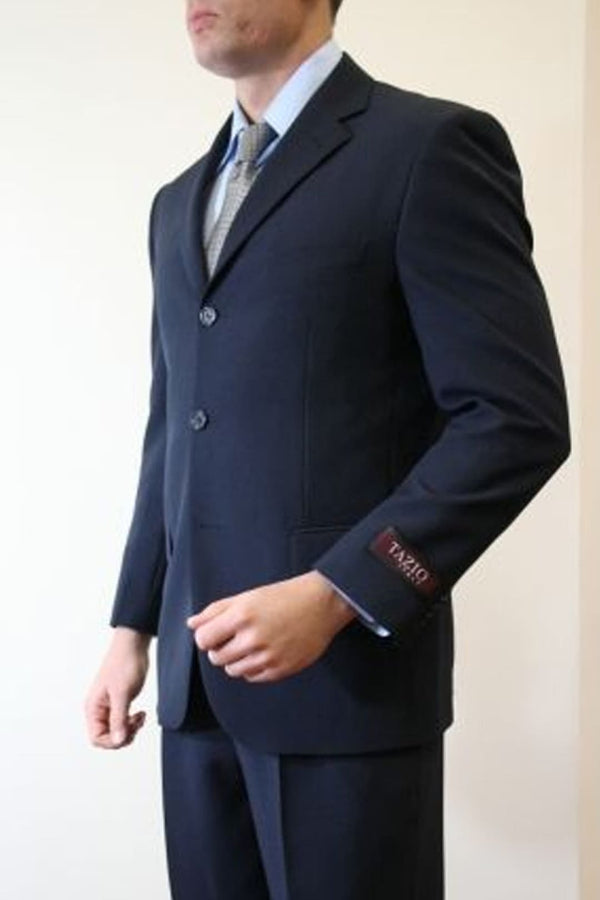 Groomsmen - Men’s Basic Three Button Poplin Suit in Dark Navy Blue - Dark Navy / 34 Short - Suit