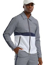 Groomsmen - Men's Casual Walking Suit Jacket & Pant Set in Navy Blue Houndstooth
