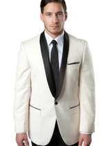 Groomsmen - Men's One Button Shawl Lapel Dinner Jacket in Ivory & Black