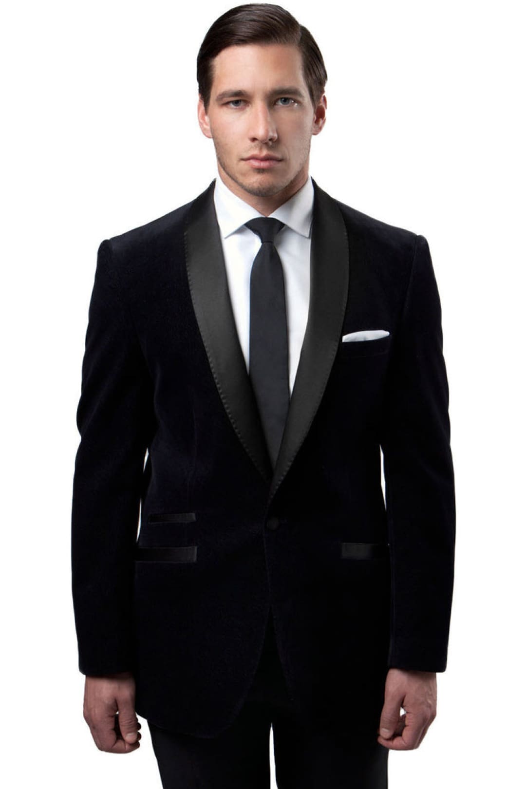 Groomsmen - Men’s One Button Velvet Shawl Collar Tuxedo Jacket in Black - Black / 34 Short - Blazer
