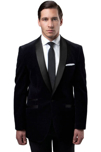 Groomsmen - Men’s One Button Velvet Shawl Collar Tuxedo Jacket in Black - Black / 34 Short - Blazer