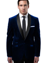Groomsmen - Men's One Button Velvet Shawl Collar Tuxedo Jacket in Navy Blue