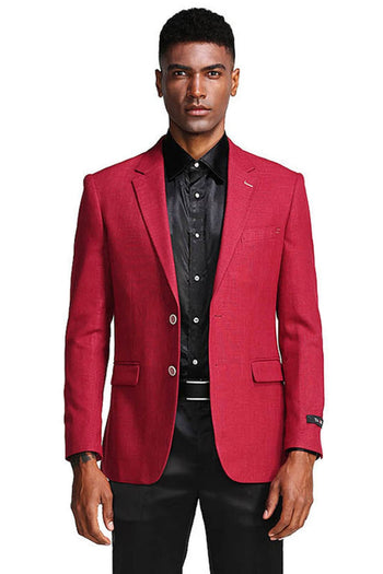 Groomsmen - Men’s Slim Fit Casual Summer Sport Coat in Burgundy - Burgundy / X-Small - Blazer