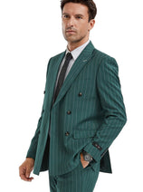 Groomsmen - Men's Slim Fit Double Breasted Bold Gangster Pinstripe Suit in Hunter Green