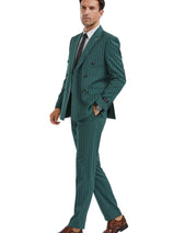 Groomsmen - Men's Slim Fit Double Breasted Bold Gangster Pinstripe Suit in Hunter Green
