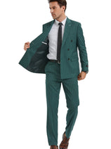 Groomsmen - Men's Slim Fit Double Breasted Bold Gangster Pinstripe Suit in Hunter Green
