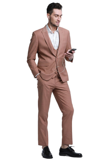 Groomsmen - Men’s Slim Fit One Button Peak Lapel Low Cut Double Breasted Vest Wedding Suit in Peach - Peach / 36 Short - Suit