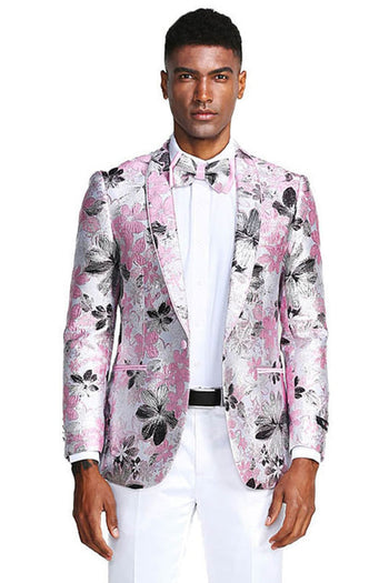 Groomsmen - Men’s Slim Fit Paisley Prom Tuxedo Jacket in Pink & Black - Pink / X-Small - Blazer