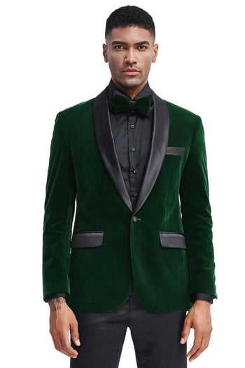 Groomsmen - Men’s Slim Fit Shawl Lapel Velvet Wedding & Prom Tuxedo Jacket in Hunter Green - Hunter Green / X-Small - Blazer