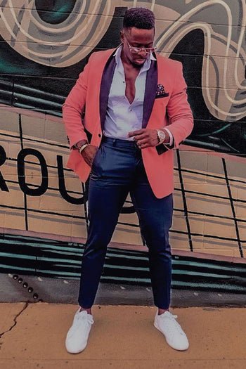 Groomsmen - Men’s Slim Fit Shawl Lapel Velvet Wedding & Prom Tuxedo Jacket in Mauve Coral Pink - Mauve / Small - Blazer