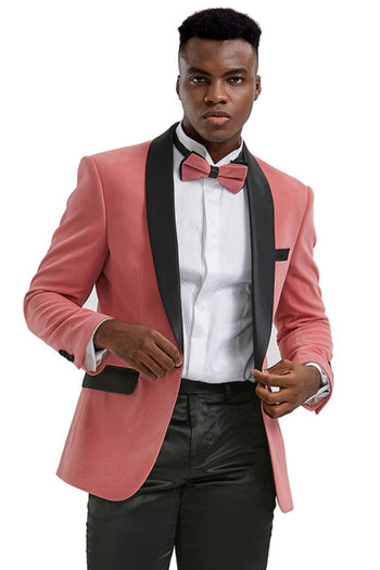 Groomsmen - Men’s Slim Fit Shawl Lapel Velvet Wedding & Prom Tuxedo Jacket in Mauve Coral Pink - Mauve / X-Small - Blazer