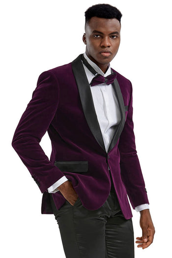 Groomsmen - Men’s Slim Fit Shawl Lapel Velvet Wedding & Prom Tuxedo Jacket in Purple - Purple / X-Small - Blazer
