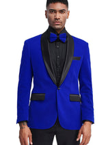 Groomsmen - Men's Slim Fit Shawl Lapel Velvet Wedding & Prom Tuxedo Jacket in Royal Blue