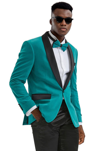 Groomsmen - Men’s Slim Fit Shawl Lapel Velvet Wedding & Prom Tuxedo Jacket in Teal - Teal / X-Small - Blazer